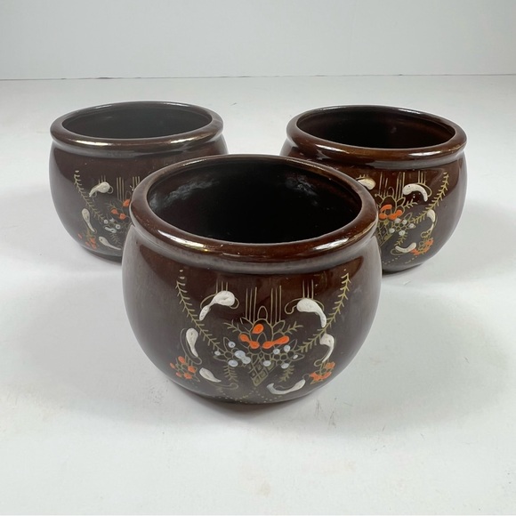 Vintage Hand painted Japanese Glazed Cups - Set of 3 - Picture 2 of 9